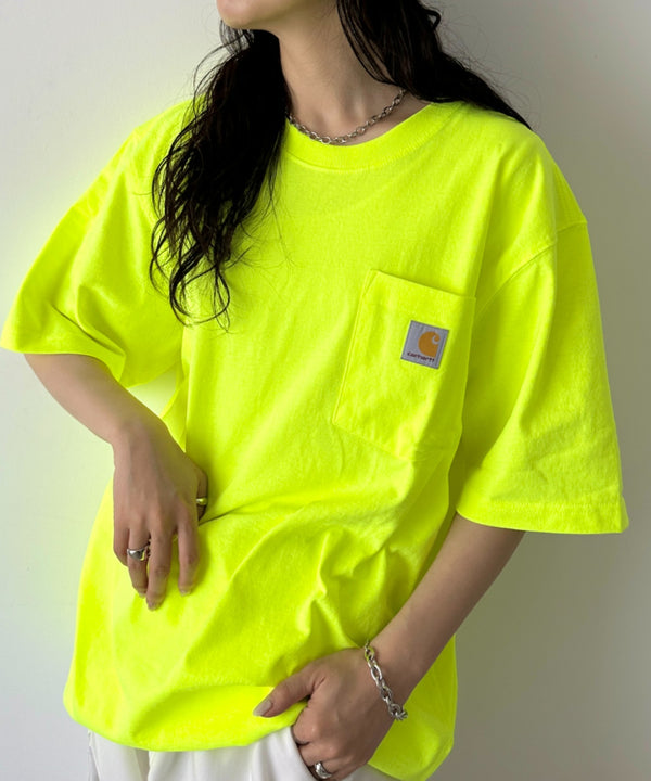 Carhartt(カーハート) /USA規格 ヘビーウェイト ルーズフィット ポケT ビッグサイズ オーバーサイズ ユニセックス ポケット付き コットン 半袖 Tシャツ 5部袖 1/2スリーブ | L2202001 | ライム
