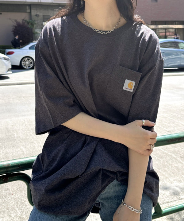 Carhartt(カーハート) /USA規格 ヘビーウェイト ルーズフィット ポケT ビッグサイズ オーバーサイズ ユニセックス ポケット付き コットン 半袖 Tシャツ 5部袖 1/2スリーブ | L2202001 | チャコールグレー
