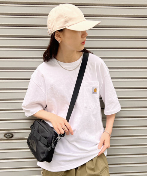 Carhartt(カーハート) /USA規格 ヘビーウェイト ルーズフィット ポケT ビッグサイズ オーバーサイズ ユニセックス ポケット付き コットン 半袖 Tシャツ 5部袖 1/2スリーブ | L2202001 | ホワイト