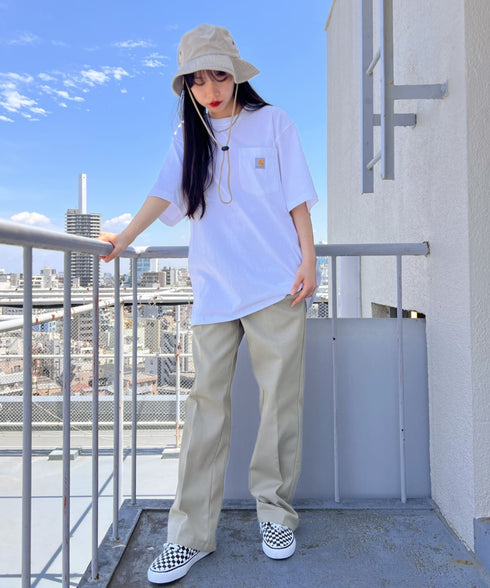 Carhartt(カーハート) /USA規格 ヘビーウェイト ルーズフィット ポケT ビッグサイズ オーバーサイズ ユニセックス ポケット付き コットン 半袖 Tシャツ 5部袖 1/2スリーブ | L2202001 | ホワイト