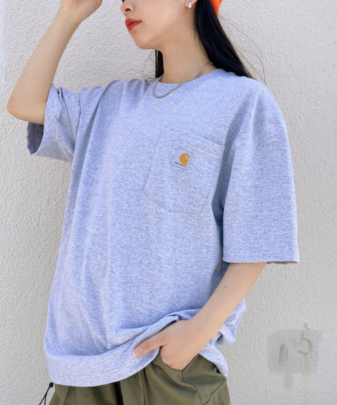Carhartt(カーハート) /USA規格 ヘビーウェイト ルーズフィット ポケT ビッグサイズ オーバーサイズ ユニセックス ポケット付き コットン 半袖 Tシャツ 5部袖 1/2スリーブ | L2202001 | グレー