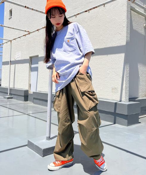 Carhartt(カーハート) /USA規格 ヘビーウェイト ルーズフィット ポケT ビッグサイズ オーバーサイズ ユニセックス ポケット付き コットン 半袖 Tシャツ 5部袖 1/2スリーブ | L2202001 | グレー