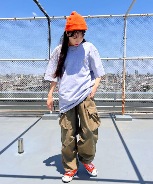 Carhartt(カーハート) /USA規格 ヘビーウェイト ルーズフィット ポケT ビッグサイズ オーバーサイズ ユニセックス ポケット付き コットン 半袖 Tシャツ 5部袖 1/2スリーブ | L2202001 | グレー