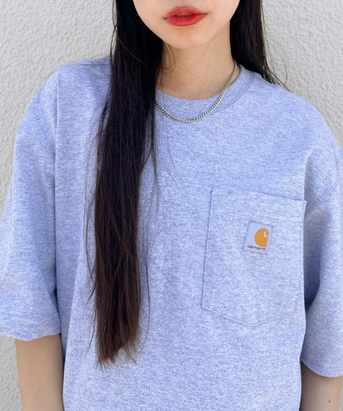 Carhartt(カーハート) /USA規格 ヘビーウェイト ルーズフィット ポケT ビッグサイズ オーバーサイズ ユニセックス ポケット付き コットン 半袖 Tシャツ 5部袖 1/2スリーブ | L2202001 | グレー
