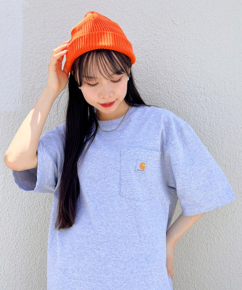 Carhartt(カーハート) /USA規格 ヘビーウェイト ルーズフィット ポケT ビッグサイズ オーバーサイズ ユニセックス ポケット付き コットン 半袖 Tシャツ 5部袖 1/2スリーブ | L2202001 | グレー