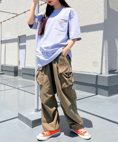 Carhartt(カーハート) /USA規格 ヘビーウェイト ルーズフィット ポケT ビッグサイズ オーバーサイズ ユニセックス ポケット付き コットン 半袖 Tシャツ 5部袖 1/2スリーブ | L2202001 | グレー