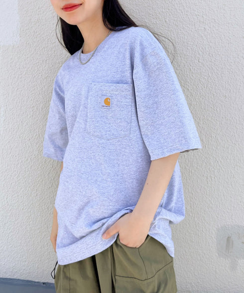 Carhartt(カーハート) /USA規格 ヘビーウェイト ルーズフィット ポケT ビッグサイズ オーバーサイズ ユニセックス ポケット付き コットン 半袖 Tシャツ 5部袖 1/2スリーブ | L2202001 | グレー