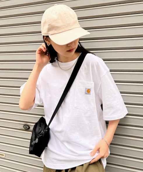 Carhartt(カーハート) /USA規格 ヘビーウェイト ルーズフィット ポケT ビッグサイズ オーバーサイズ ユニセックス ポケット付き コットン 半袖 Tシャツ 5部袖 1/2スリーブ | L2202001 | ホワイト
