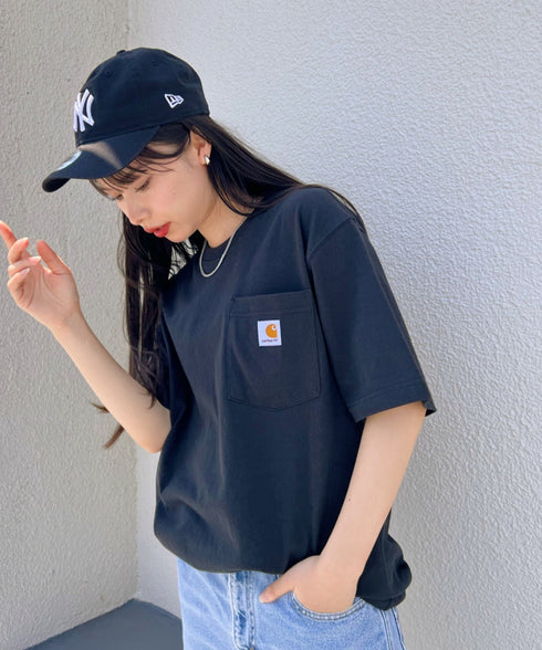 Carhartt(カーハート) /USA規格 ヘビーウェイト ルーズフィット ポケT ビッグサイズ オーバーサイズ ユニセックス ポケット付き コットン 半袖 Tシャツ 5部袖 1/2スリーブ | L2202001 | ブラック