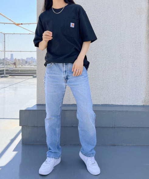 Carhartt(カーハート) /USA規格 ヘビーウェイト ルーズフィット ポケT ビッグサイズ オーバーサイズ ユニセックス ポケット付き コットン 半袖 Tシャツ 5部袖 1/2スリーブ | L2202001 | ブラック