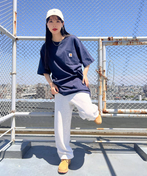 Carhartt(カーハート) /USA規格 ヘビーウェイト ルーズフィット ポケT ビッグサイズ オーバーサイズ ユニセックス ポケット付き コットン 半袖 Tシャツ 5部袖 1/2スリーブ | L2202001 | ネイビー