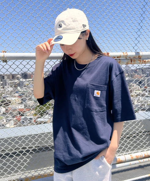 Carhartt(カーハート) /USA規格 ヘビーウェイト ルーズフィット ポケT ビッグサイズ オーバーサイズ ユニセックス ポケット付き コットン 半袖 Tシャツ 5部袖 1/2スリーブ | L2202001 | ネイビー