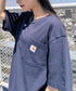 Carhartt(カーハート) /USA規格 ヘビーウェイト ルーズフィット ポケT ビッグサイズ オーバーサイズ ユニセックス ポケット付き コットン 半袖 Tシャツ 5部袖 1/2スリーブ | L2202001 | ネイビー