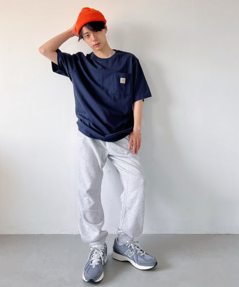 Carhartt(カーハート) /USA規格 ヘビーウェイト ルーズフィット ポケT ビッグサイズ オーバーサイズ ユニセックス ポケット付き コットン 半袖 Tシャツ 5部袖 1/2スリーブ | L2202001 | ネイビー