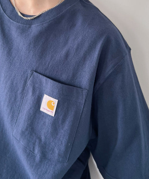 Carhartt(カーハート) /USA規格 ヘビーウェイト ルーズフィット ポケT ビッグサイズ オーバーサイズ ユニセックス ポケット付き コットン 半袖 Tシャツ 5部袖 1/2スリーブ | L2202001 | ネイビー