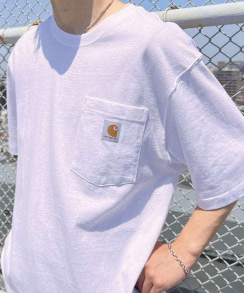 Carhartt(カーハート) /USA規格 ヘビーウェイト ルーズフィット ポケT ビッグサイズ オーバーサイズ ユニセックス ポケット付き コットン 半袖 Tシャツ 5部袖 1/2スリーブ | L2202001 | ホワイト