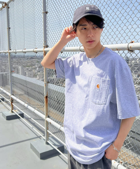 Carhartt(カーハート) /USA規格 ヘビーウェイト ルーズフィット ポケT ビッグサイズ オーバーサイズ ユニセックス ポケット付き コットン 半袖 Tシャツ 5部袖 1/2スリーブ | L2202001 | グレー