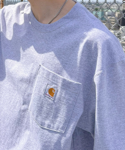 Carhartt(カーハート) /USA規格 ヘビーウェイト ルーズフィット ポケT ビッグサイズ オーバーサイズ ユニセックス ポケット付き コットン 半袖 Tシャツ 5部袖 1/2スリーブ | L2202001 | グレー