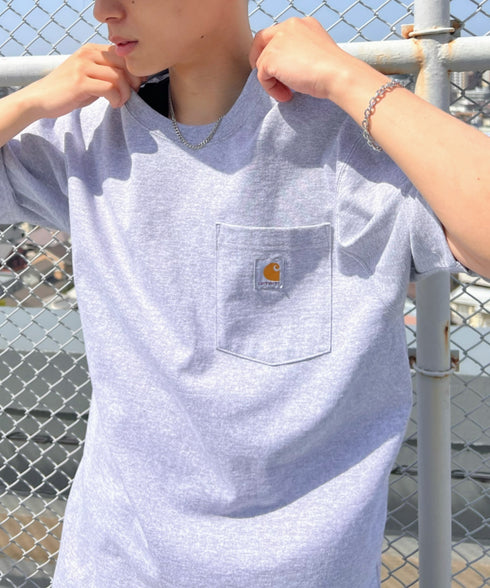 Carhartt(カーハート) /USA規格 ヘビーウェイト ルーズフィット ポケT ビッグサイズ オーバーサイズ ユニセックス ポケット付き コットン 半袖 Tシャツ 5部袖 1/2スリーブ | L2202001 | グレー