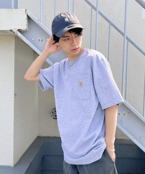 Carhartt(カーハート) /USA規格 ヘビーウェイト ルーズフィット ポケT ビッグサイズ オーバーサイズ ユニセックス ポケット付き コットン 半袖 Tシャツ 5部袖 1/2スリーブ | L2202001 | グレー