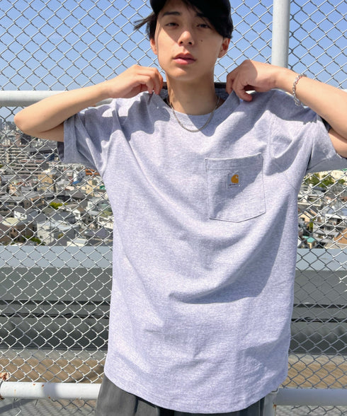 Carhartt(カーハート) /USA規格 ヘビーウェイト ルーズフィット ポケT ビッグサイズ オーバーサイズ ユニセックス ポケット付き コットン 半袖 Tシャツ 5部袖 1/2スリーブ | L2202001 | グレー