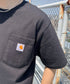 Carhartt(カーハート) /USA規格 ヘビーウェイト ルーズフィット ポケT ビッグサイズ オーバーサイズ ユニセックス ポケット付き コットン 半袖 Tシャツ 5部袖 1/2スリーブ | L2202001 | ブラック