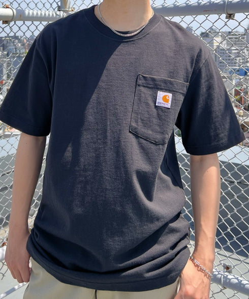 Carhartt(カーハート) /USA規格 ヘビーウェイト ルーズフィット ポケT ビッグサイズ オーバーサイズ ユニセックス ポケット付き コットン 半袖 Tシャツ 5部袖 1/2スリーブ | L2202001 | ブラック