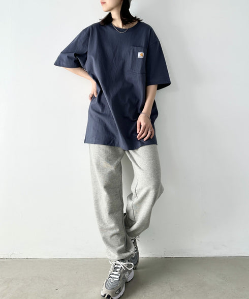 Carhartt(カーハート) /USA規格 ヘビーウェイト ルーズフィット ポケT ビッグサイズ オーバーサイズ ユニセックス ポケット付き コットン 半袖 Tシャツ 5部袖 1/2スリーブ | L2202001 | ブルー
