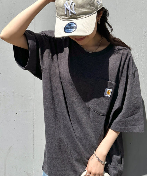 Carhartt(カーハート) /USA規格 ヘビーウェイト ルーズフィット ポケT ビッグサイズ オーバーサイズ ユニセックス ポケット付き コットン 半袖 Tシャツ 5部袖 1/2スリーブ | L2202001 | チャコールグレー
