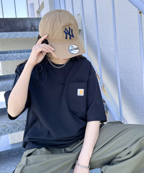 Carhartt(カーハート) /USA規格 ヘビーウェイト ルーズフィット ポケT ビッグサイズ オーバーサイズ ユニセックス ポケット付き コットン 半袖 Tシャツ 5部袖 1/2スリーブ | L2202001 | ブラック