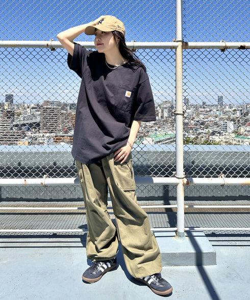 Carhartt(カーハート) /USA規格 ヘビーウェイト ルーズフィット ポケT ビッグサイズ オーバーサイズ ユニセックス ポケット付き コットン 半袖 Tシャツ 5部袖 1/2スリーブ | L2202001 | ブラック