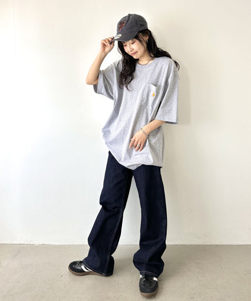 Carhartt(カーハート) /USA規格 ヘビーウェイト ルーズフィット ポケT ビッグサイズ オーバーサイズ ユニセックス ポケット付き コットン 半袖 Tシャツ 5部袖 1/2スリーブ | L2202001 | グレー