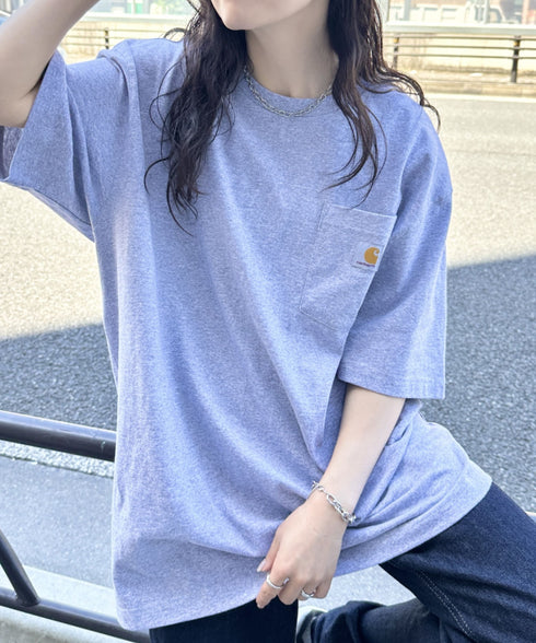Carhartt(カーハート) /USA規格 ヘビーウェイト ルーズフィット ポケT ビッグサイズ オーバーサイズ ユニセックス ポケット付き コットン 半袖 Tシャツ 5部袖 1/2スリーブ | L2202001 | グレー