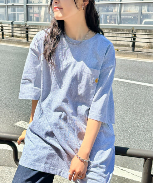 Carhartt(カーハート) /USA規格 ヘビーウェイト ルーズフィット ポケT ビッグサイズ オーバーサイズ ユニセックス ポケット付き コットン 半袖 Tシャツ 5部袖 1/2スリーブ | L2202001 | グレー
