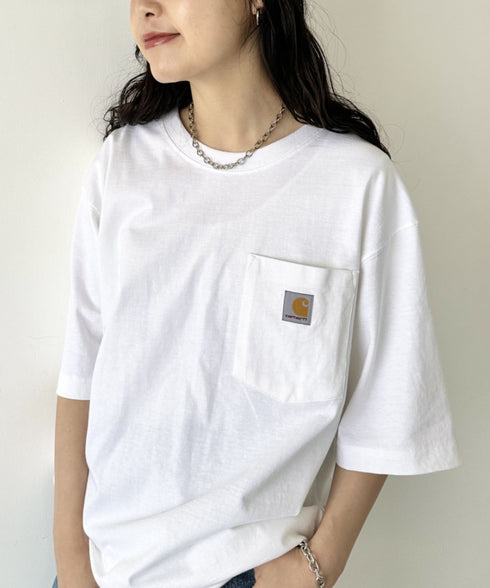 Carhartt(カーハート) /USA規格 ヘビーウェイト ルーズフィット ポケT ビッグサイズ オーバーサイズ ユニセックス ポケット付き コットン 半袖 Tシャツ 5部袖 1/2スリーブ | L2202001 | ホワイト