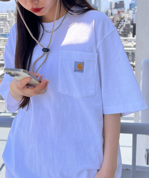 Carhartt(カーハート) /USA規格 ヘビーウェイト ルーズフィット ポケT ビッグサイズ オーバーサイズ ユニセックス ポケット付き コットン 半袖 Tシャツ 5部袖 1/2スリーブ | L2202001 | ホワイト
