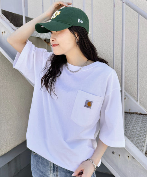 Carhartt(カーハート) /USA規格 ヘビーウェイト ルーズフィット ポケT ビッグサイズ オーバーサイズ ユニセックス ポケット付き コットン 半袖 Tシャツ 5部袖 1/2スリーブ | L2202001 | ホワイト