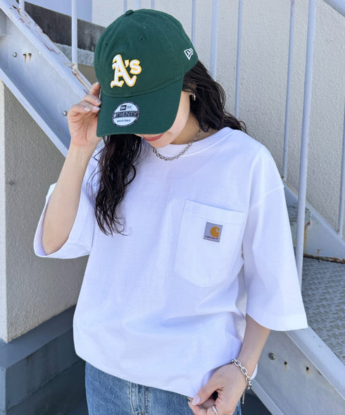 Carhartt(カーハート) /USA規格 ヘビーウェイト ルーズフィット ポケT ビッグサイズ オーバーサイズ ユニセックス ポケット付き コットン 半袖 Tシャツ 5部袖 1/2スリーブ | L2202001 | ホワイト