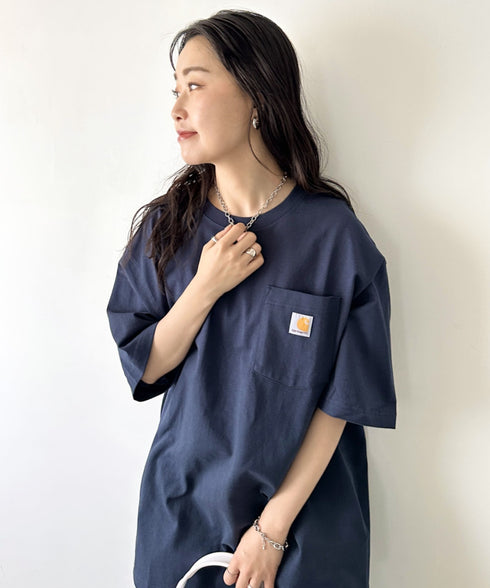 Carhartt(カーハート) /USA規格 ヘビーウェイト ルーズフィット ポケT ビッグサイズ オーバーサイズ ユニセックス ポケット付き コットン 半袖 Tシャツ 5部袖 1/2スリーブ | L2202001 | ブラック