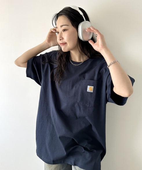 Carhartt(カーハート) /USA規格 ヘビーウェイト ルーズフィット ポケT ビッグサイズ オーバーサイズ ユニセックス ポケット付き コットン 半袖 Tシャツ 5部袖 1/2スリーブ | L2202001 | ネイビー