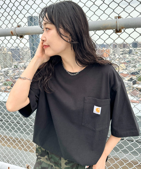 Carhartt(カーハート) /USA規格 ヘビーウェイト ルーズフィット ポケT ビッグサイズ オーバーサイズ ユニセックス ポケット付き コットン 半袖 Tシャツ 5部袖 1/2スリーブ | L2202001 | ブラック