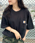 Carhartt(カーハート) /USA規格 ヘビーウェイト ルーズフィット ポケT ビッグサイズ オーバーサイズ ユニセックス ポケット付き コットン 半袖 Tシャツ 5部袖 1/2スリーブ | L2202001 | ブラック