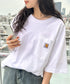 Carhartt(カーハート) /USA規格 ヘビーウェイト ルーズフィット ポケT ビッグサイズ オーバーサイズ ユニセックス ポケット付き コットン 半袖 Tシャツ 5部袖 1/2スリーブ | L2202001 | ホワイト
