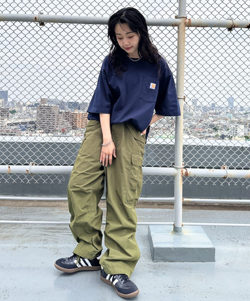 Carhartt(カーハート) /USA規格 ヘビーウェイト ルーズフィット ポケT ビッグサイズ オーバーサイズ ユニセックス ポケット付き コットン 半袖 Tシャツ 5部袖 1/2スリーブ | L2202001 | ネイビー