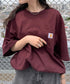 Carhartt(カーハート) /USA規格 ヘビーウェイト ルーズフィット ポケT ビッグサイズ オーバーサイズ ユニセックス ポケット付き コットン 半袖 Tシャツ 5部袖 1/2スリーブ | L2202001 | ワインレッド