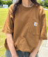 Carhartt(カーハート) /USA規格 ヘビーウェイト ルーズフィット ポケT ビッグサイズ オーバーサイズ ユニセックス ポケット付き コットン 半袖 Tシャツ 5部袖 1/2スリーブ | L2202001 | ブラウン