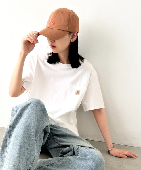 Carhartt(カーハート) /USA規格 ヘビーウェイト ルーズフィット ポケT ビッグサイズ オーバーサイズ ユニセックス ポケット付き コットン 半袖 Tシャツ 5部袖 1/2スリーブ | L2202001 | ホワイト