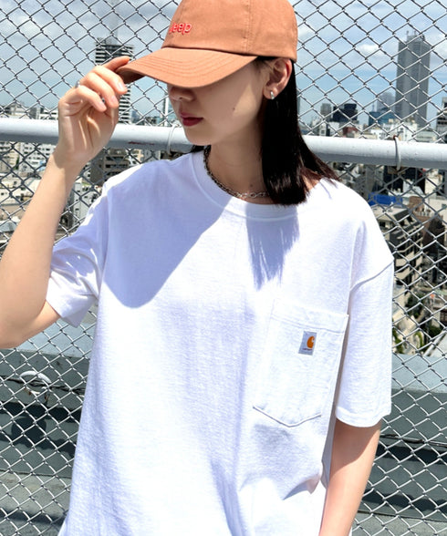 Carhartt(カーハート) /USA規格 ヘビーウェイト ルーズフィット ポケT ビッグサイズ オーバーサイズ ユニセックス ポケット付き コットン 半袖 Tシャツ 5部袖 1/2スリーブ | L2202001 | ホワイト