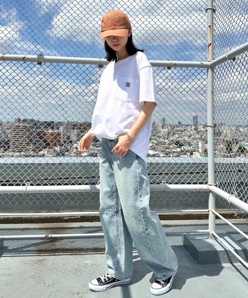 Carhartt(カーハート) /USA規格 ヘビーウェイト ルーズフィット ポケT ビッグサイズ オーバーサイズ ユニセックス ポケット付き コットン 半袖 Tシャツ 5部袖 1/2スリーブ | L2202001 | ホワイト