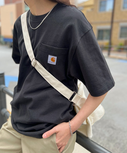 Carhartt(カーハート) /USA規格 ヘビーウェイト ルーズフィット ポケT ビッグサイズ オーバーサイズ ユニセックス ポケット付き コットン 半袖 Tシャツ 5部袖 1/2スリーブ | L2202001 | ブラック